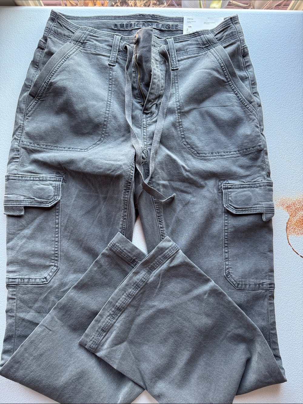 American Eagle Outfitters Gray Cargo Pants with Drawstring Waist